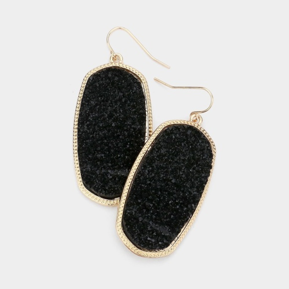 Black druzy hexagon earrings